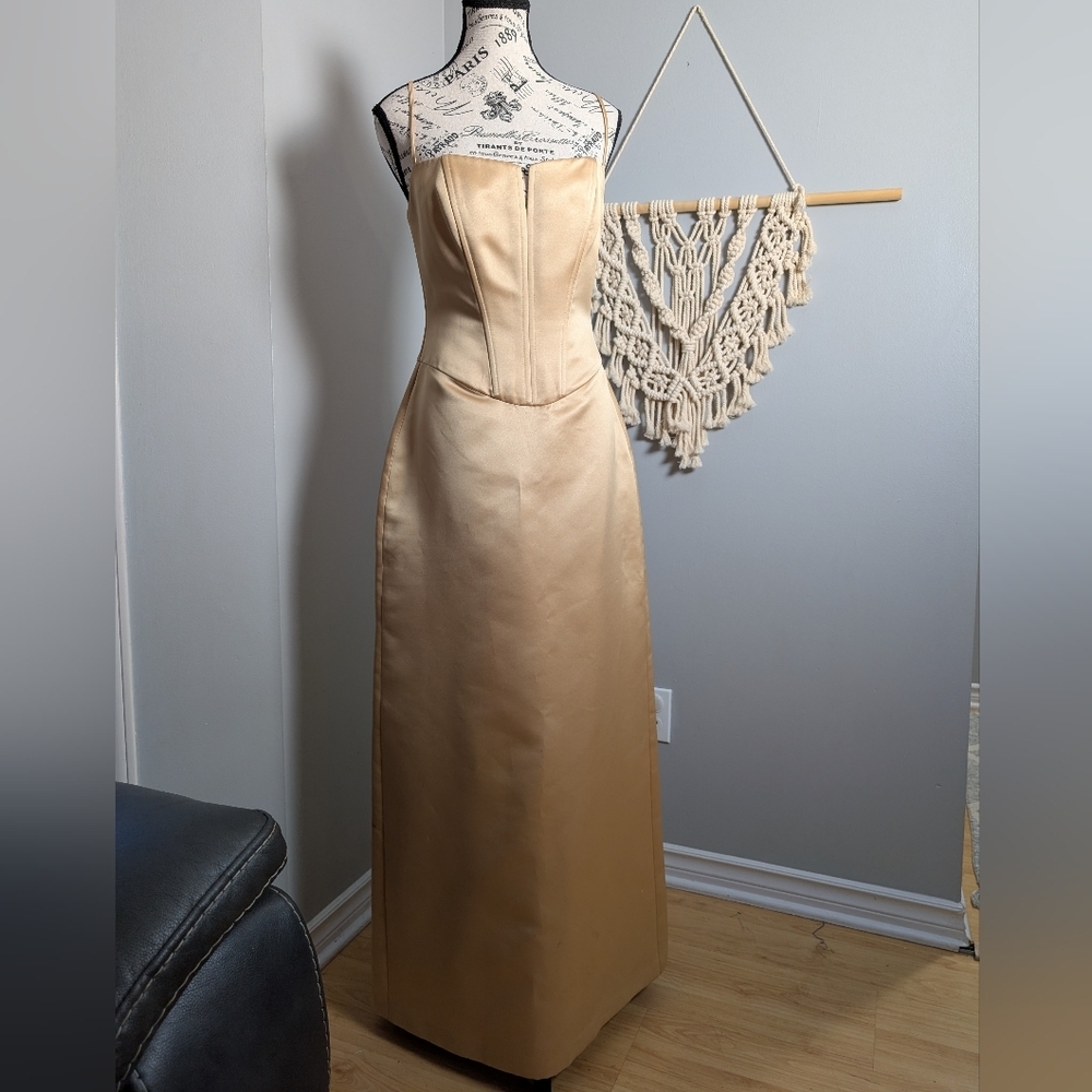 Vintage Y2k Gold Dress Evening Gown Corset Style Fits Small/Medium With shawl